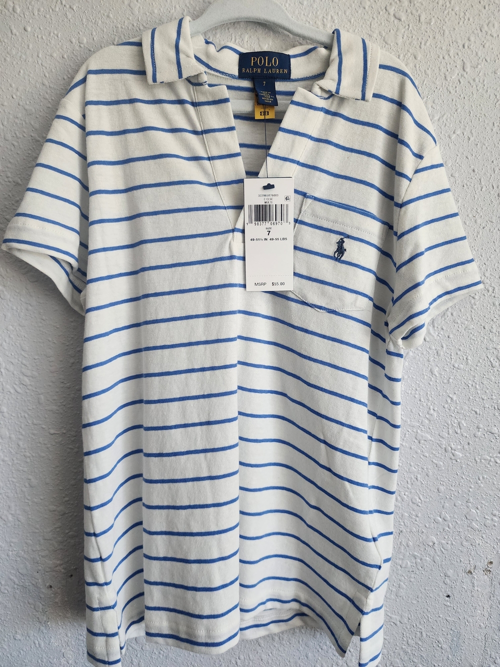 Polo by Ralph Lauren White Polo with Blue Stripes Boys Size 7 NWT